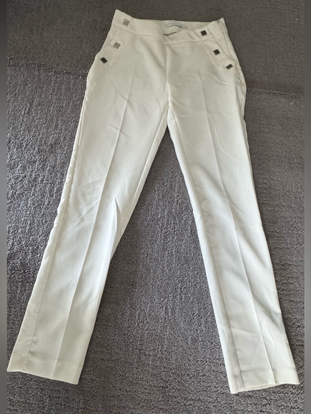 Imperial Ivory Tailored Straight Leg Pants Silver Stud Detail
